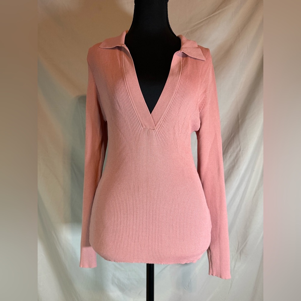 MinkPink Ribbed Collared Deepβ V-Neck Top π - Picture 2 of 8